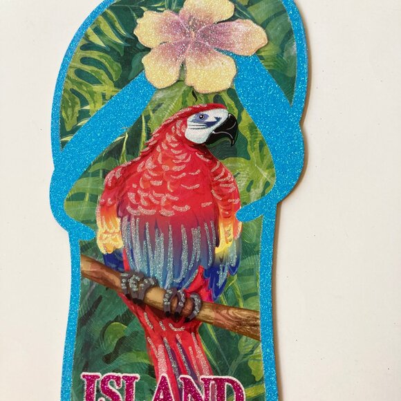ISLAND TIME Tiki Bar Sign Wall Door Beach Decor Parrots Flip Flop Hibiscus - Picture 4 of 9